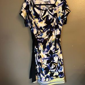 Calvin Klein floral pattern dress with black sash